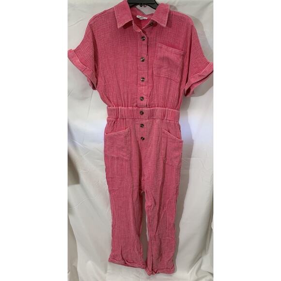 White Birch Short sleeve Jumpsuit Romper Pink Womens M Button Up - Picture 1 of 7
